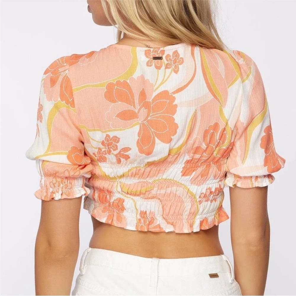 O'Neill Floral V-Neck Crop Top - Orange and White L - Picture 4 of 15